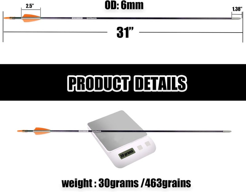 BOWSOUL 31“ Archery Arrows Training Practice Target Arrows for Kids Youth or Beginners Streamlined Points Durable Shaft on Recurve Bows Youth Bow and Longbows(Pack of 12) - Image 2